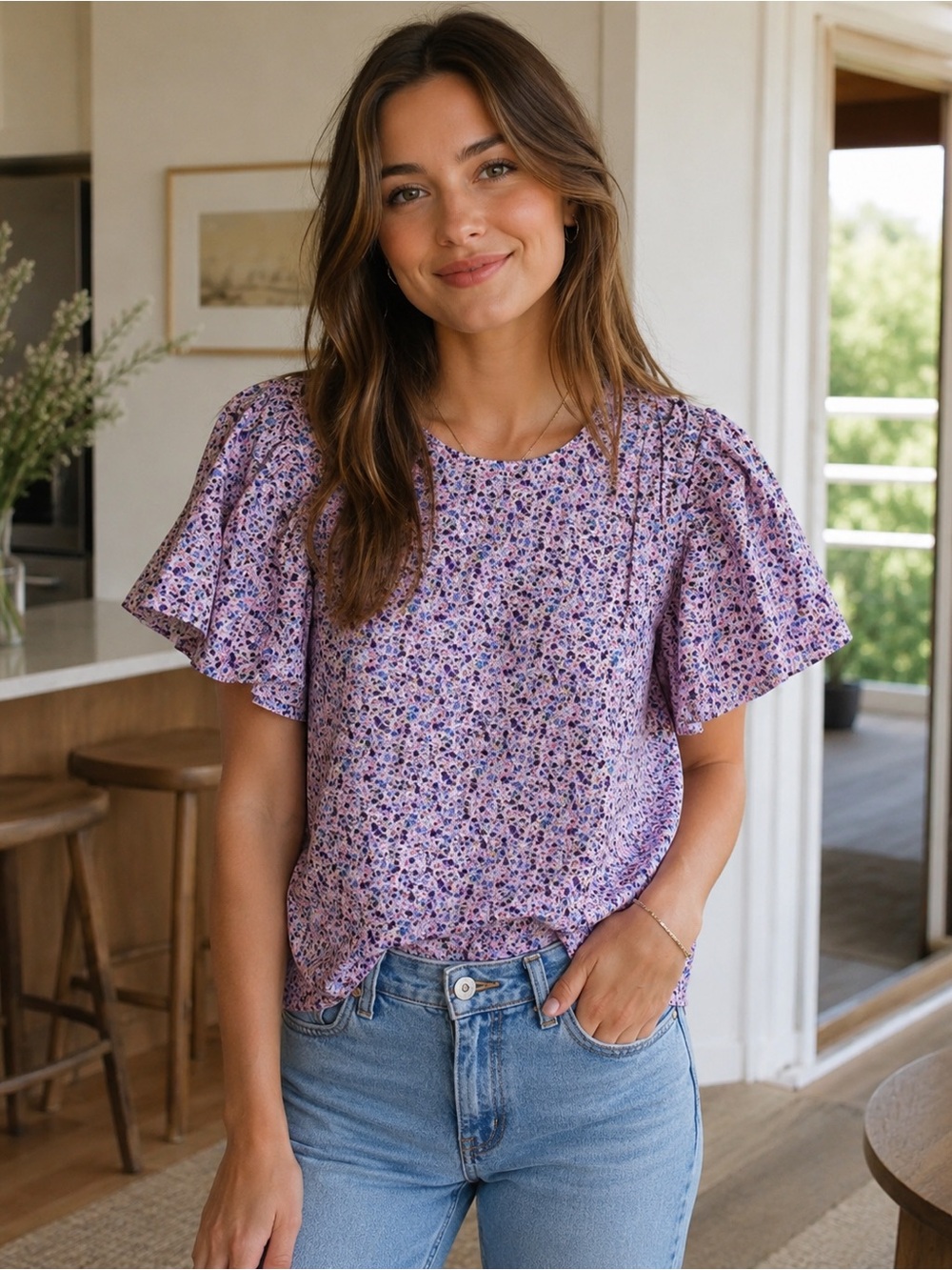 Tuckernuck‎ Pomander Place Purple Floral Blouse Womens Small